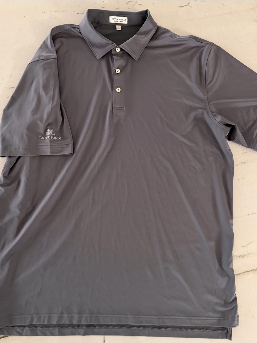 Peter Millar Polo Shirt Mens XL Gray Summer Comfort Golf Crest Pacific Funds